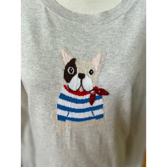 J.Crew Factory Light Grey Frenchie Bulldog Sequin Scarf Sweater - Picture 2 of 7